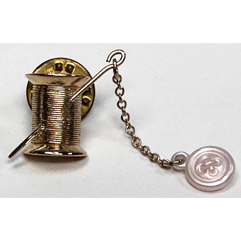 VTG Avon Sewing Lapel Pin Needle Spool Thread Scatter Dangle Button Charm 1983